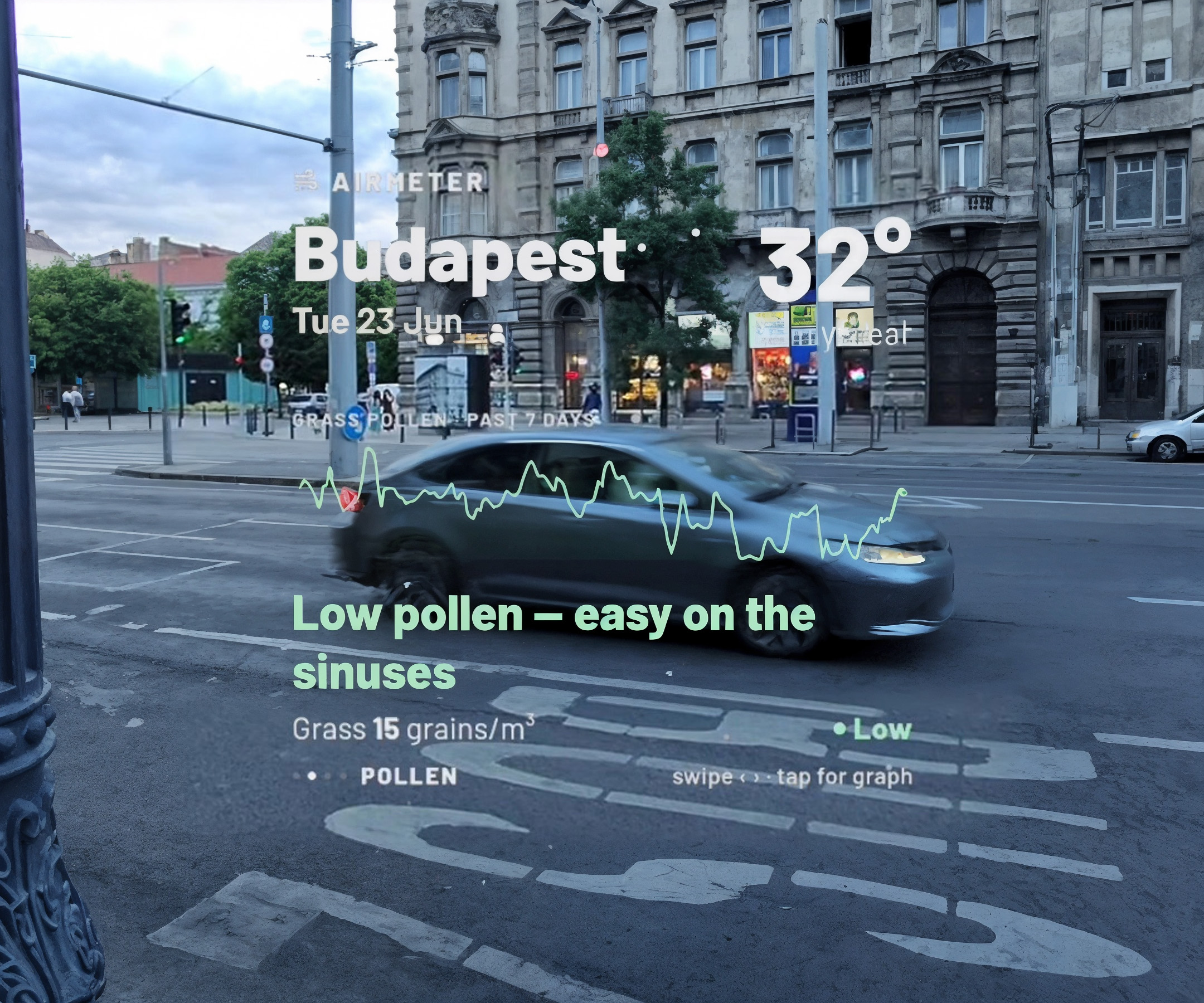 Airmeter showing PM2.5 data in augmented reality